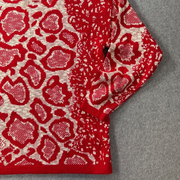 Vintage Rainbow Ridge Animal Print Sweater Women's Small Red Knit Crew Neck - Picture 3 of 8